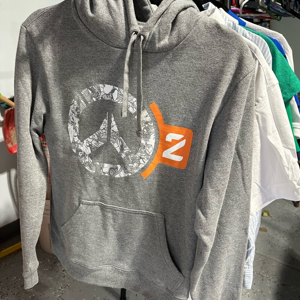 NWT Gray Overwatch 2 Hoodie with Orange and White Logo